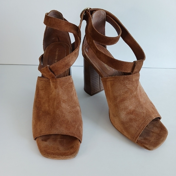 Size 9/40 Christian Di Riccio Suede, Women's Pumps Tan Boho Caramel Hippie - Picture 2 of 10